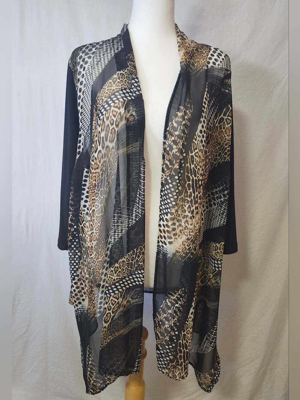 Sheer Animal Print Open Cardigan - Black & Brown By Trisisto